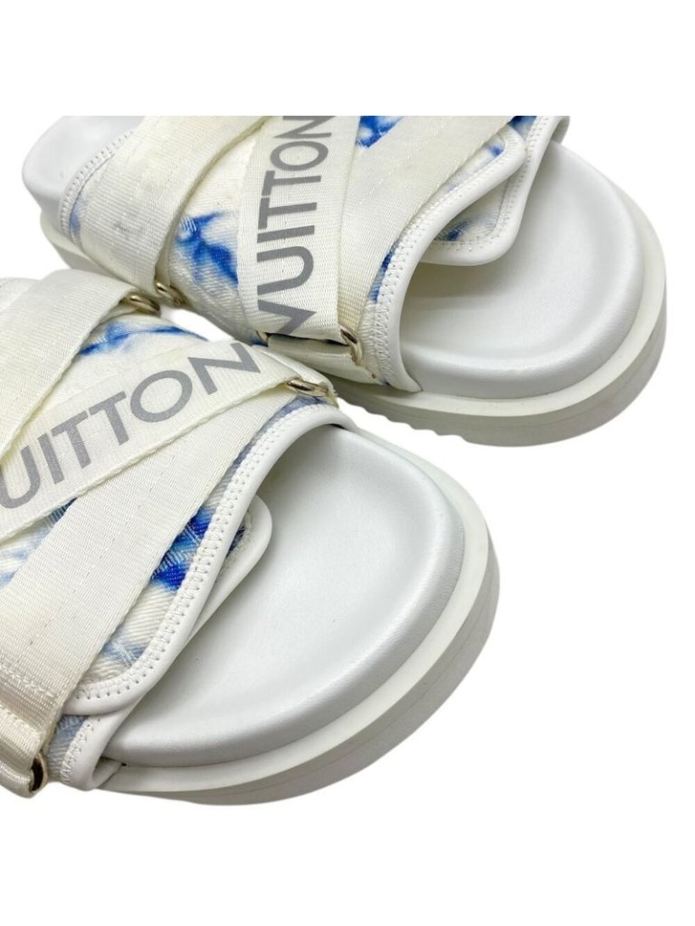 Louis Vuitton Lou Line Sandals Tie Dye Pattern Fabric White Blue Luxury - Picture 6 of 10